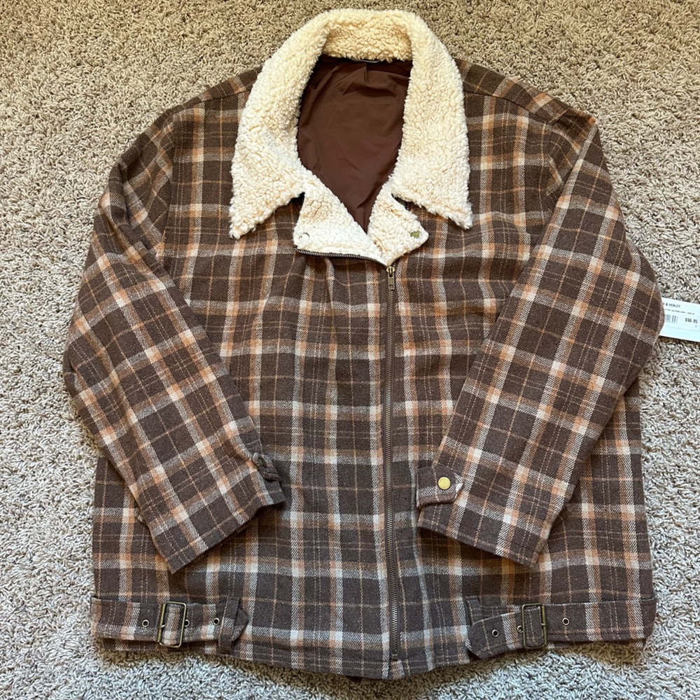 Jax and Henley plus Lyla plaid long sleeve coat